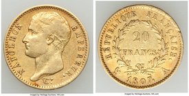 Napoleon gold 20 Francs 1807-A VF, Paris mint, KM674.1. 21mm. 6.40gm. Bare Head bust type. AGW 0.1867 oz.

HID09801242017
