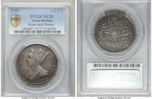 Anne 1/2 Crown 1707 VF35 PCGS, KM518.4, S-3582. Roses and plumes in alternate angles. Old dark charcoal and gray toning. From the Poulos Family Collec...