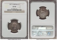 George IV Shilling 1827 XF40 NGC, KM694, S-3812. Bare Head type. With silvery gray toning and some reddish highlights. From the Poulos Family Collecti...