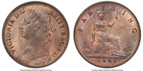 Victoria Farthing 1881 MS65 Red and Brown PCGS, KM753, S-3958, Variety with three berries in wreath. Very well struck with nice color, fingerprint on ...