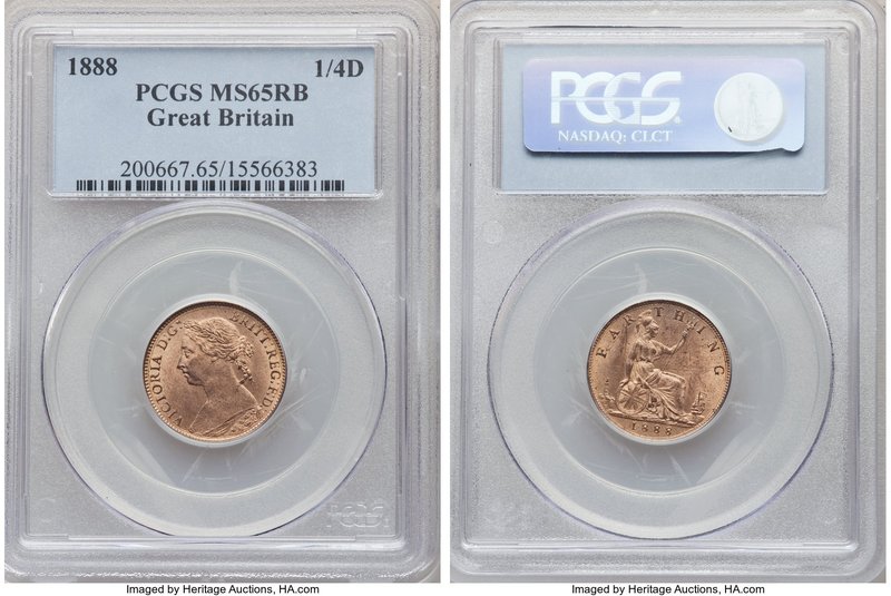Victoria Farthing 1888 MS65 Red and Brown PCGS, KM753, S-3958. Exceptional strik...