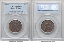 Victoria Pair of Certified Assorted 1/2 Pennies PCGS, 1) 1/2 Penny 1863 - MS63 Brown, KM748.2 2) 1/2 Penny 1895 - MS64 Red, KM789 Sold as is, no retur...