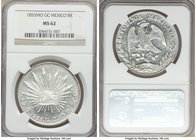 Republic 8 Reales 1855 Mo-GC MS62 NGC, Mexico City mint, KM377.10, DP-Mo40. Semi-prooflike fields and lightly frosted devices, untoned. 

HID098012420...