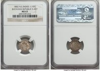 Dutch Colony. Batavian Republic 1/16 Gulden 1802 MS63 NGC, Enkhuizen mint, KM78, Scholten-497a. Variety with full stop after HOL. Thick with die polis...