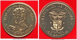 Republic gold "Death of Bolivar" 150 Balboas 1980 UNC, Franklin mint, KM68. Housed in original mint packaging. AGW 0.1233 oz.

HID09801242017