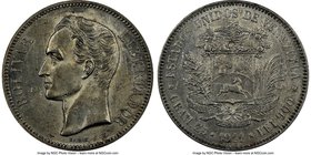 Republic 5 Bolivares 1911 AU58 NGC, Paris mint, KM-Y24.2. A very difficult type in better states of preservation. Lustrous and detailed - clearly a co...