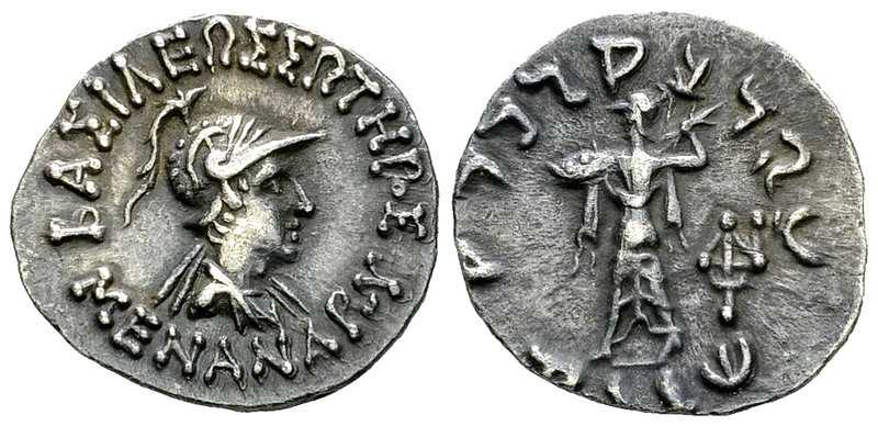 Menander AR Drachm, 155-130 BC 

Kings of Bactria. Menander I Soter (155-130 B...