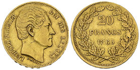 Belgique, AV 20 Francs 1865, décentré