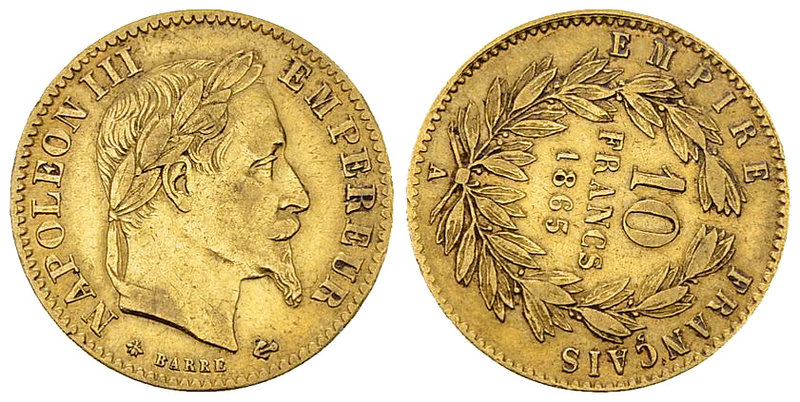 Napoléon III, AV 10 Francs 1865 A, Erreur de frappe 

France. Napoléon III. AV...
