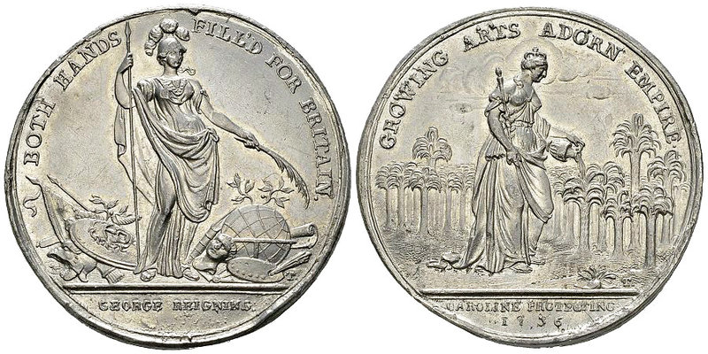 Great Britain, Tin medal 1736 

Great Britain. George II and Caroline. Jernega...