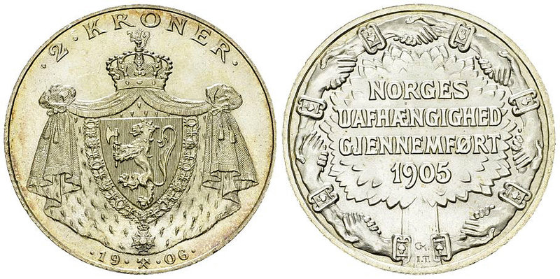 Norway, AR 2 Kroner 1906 

Norway. AR 2 Kroner 1906 (14.99 g).
KM 363.

Bri...
