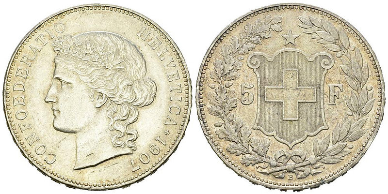Schweiz, AR 5 Franken 1907 B 

Schweiz, Eidgenossenschaft. AR 5 Franken 1907 B...
