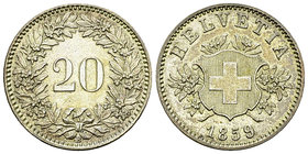 Schweiz, BI 20 Rappen 1859 B