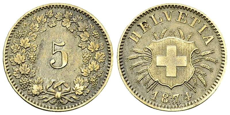 Schweiz, BI 5 Rappen 1874 B 

Schweiz, Eidgenossenschaft. BI 5 Rappen 1874 B (...