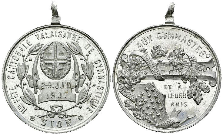 Sion, Alu-Medaille 1901, Fête cantonale de gymnastique 

Schweiz, Wallis/Valai...