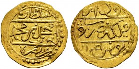 OTTOMAN TUNIS 
 Ahmed III (1115-1143ah / 1703-1730ce) 
 ½ sultani 1141ah (1728ce) AU 1.75g Fen 7, KM 28 RR vf-xf