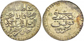 OTTOMAN TUNIS 
 Abdul Hamid I (1187-1203ah / 1774-1789ce) 
 riyal 1198ah (1785ce) Bi 15.89g Fen 149, KM 65 xf