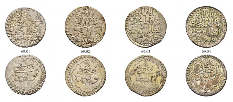OTTOMAN TUNIS 
 Mahmud II (1223-1255ah / 1808-1839ce) 
 Lot of 4 coins: riyal ...