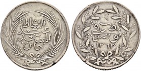 OTTOMAN TUNIS 
 Abdul Mejid (1255-1277ah / 1839-1861ce) 
 5 riyals 1263ah (1846ce) AR 15.89g Fen 288, KM 107 R vf; sm. rim crack Abdul Mejid initiat...