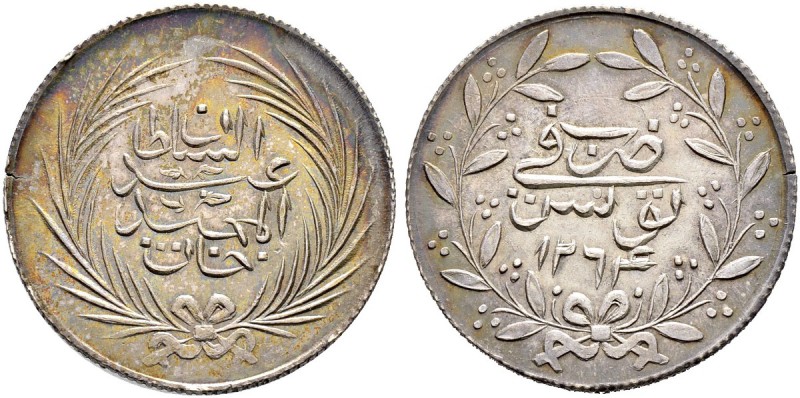OTTOMAN TUNIS 
 Abdul Mejid (1255-1277ah / 1839-1861ce) 
 5 riyals 1264ah (184...