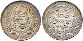 OTTOMAN TUNIS 
 Abdul Mejid (1255-1277ah / 1839-1861ce) 
 5 riyals 1264ah (1847ce) AR 16.24g Fen 289, KM 107 RR Fdc