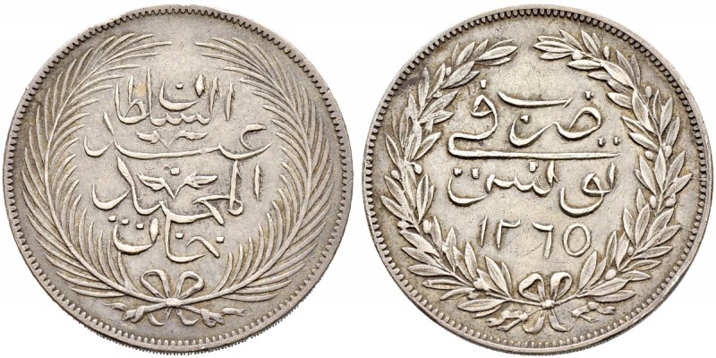 OTTOMAN TUNIS 
 Abdul Mejid (1255-1277ah / 1839-1861ce) 
 5 riyals 1265ah (184...