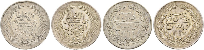 OTTOMAN TUNIS 
 Abdul Mejid (1255-1277ah / 1839-1861ce) 
 Lot of 2 coins: 5 ri...