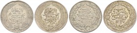 OTTOMAN TUNIS 
 Abdul Mejid (1255-1277ah / 1839-1861ce) 
 Lot of 2 coins: 5 riyals, AR Fen 291-292, KM 108 a. 1266ah (1849ce) -xf 15.58g
 b. 1267ah...