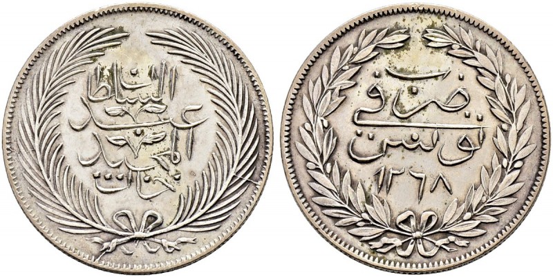 OTTOMAN TUNIS 
 Abdul Mejid (1255-1277ah / 1839-1861ce) 
 5 riyals 1268ah (184...