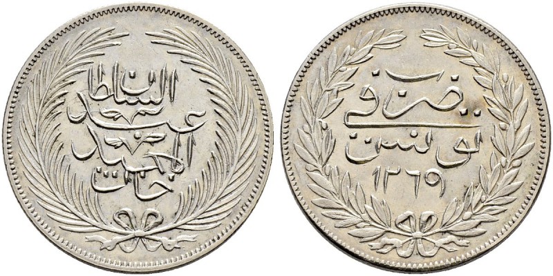 OTTOMAN TUNIS 
 Abdul Mejid (1255-1277ah / 1839-1861ce) 
 5 riyals 1269ah (185...