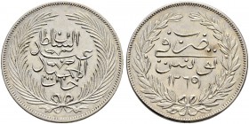 OTTOMAN TUNIS 
 Abdul Mejid (1255-1277ah / 1839-1861ce) 
 5 riyals 1269ah (1850ce) AR 15.64g Fen 294, KM 108 rare date -unc Ex Album 17:380