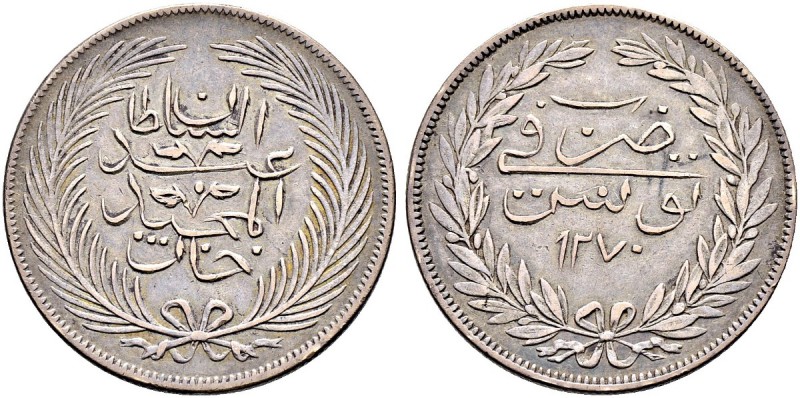 OTTOMAN TUNIS 
 Abdul Mejid (1255-1277ah / 1839-1861ce) 
 5 riyals 1270ah (185...