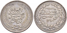 OTTOMAN TUNIS 
 Abdul Mejid (1255-1277ah / 1839-1861ce) 
 5 riyals 1270ah (1851ce) AR 15.48g Fen 295, KM 108 rare date vf+