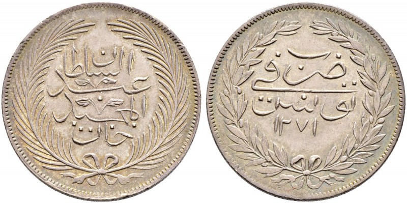 OTTOMAN TUNIS 
 Abdul Mejid (1255-1277ah / 1839-1861ce) 
 5 riyals 1271ah (185...