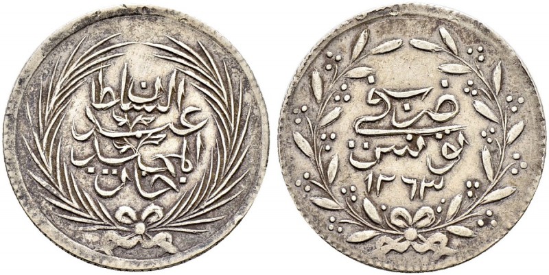 OTTOMAN TUNIS 
 Abdul Mejid (1255-1277ah / 1839-1861ce) 
 2 riyals 1263ah (184...