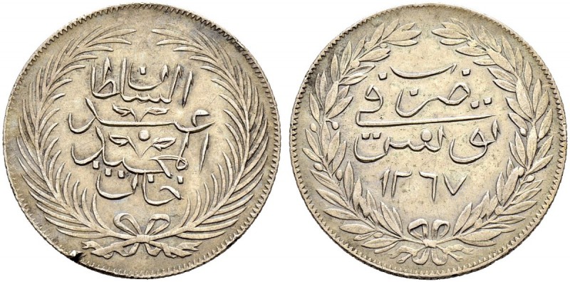 OTTOMAN TUNIS 
 Abdul Mejid (1255-1277ah / 1839-1861ce) 
 2 riyals 1267ad (185...