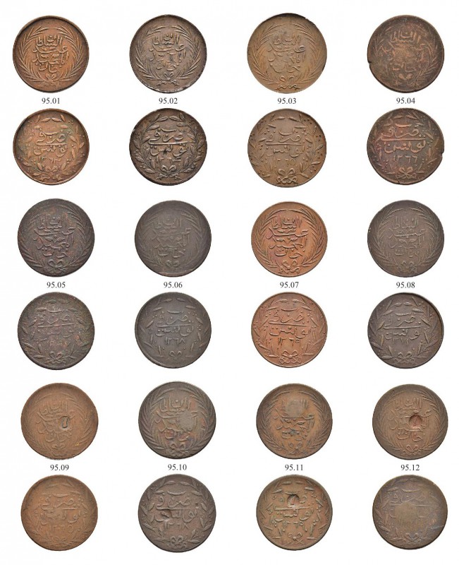 OTTOMAN TUNIS 
 Abdul Mejid (1255-1277ah / 1839-1861ce) 
 Lot of 18 coins: kha...