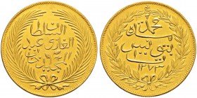 OTTOMAN TUNIS 
 Abdul Mejid (1255-1277ah / 1839-1861ce) 
 100 riyals 1273ah (1856ce) AU 19.39g Fen 327, KM 130 RR -unc