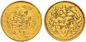 OTTOMAN TUNIS 
 Abdul Mejid (1255-1277ah / 1839-1861ce) 
 20 riyals 1272ah (1855ce) AU 3.40g Fen 339, KM 125 RR -xf