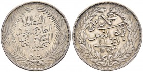 OTTOMAN TUNIS 
 Abdul Mejid (1255-1277ah / 1839-1861ce) 
 5 riyals 1273ah (1856ce) AR 15.76g Fen 347, KM 121 RR -xf