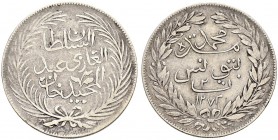OTTOMAN TUNIS 
 Abdul Mejid (1255-1277ah / 1839-1861ce) 
 2 riyals 1272ah (1855ce) AR 6.20g Fen 351, KM 118.1 R vf