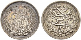 OTTOMAN TUNIS 
 Abdul Mejid (1255-1277ah / 1839-1861ce) 
 riyal 1273ah (1856ce) AR 3.1g Fen 353, KM 117.1 R; thick legend vf (sm. die breaks)