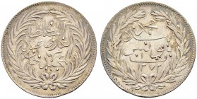 OTTOMAN TUNIS 
 Abdul Mejid (1255-1277ah / 1839-1861ce) 
 riyal 1273ah (1856ce) AR 3.26g Fen 353, KM 117.2 RR; thin legend Fdc
