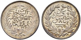 OTTOMAN TUNIS 
 Abdul Mejid (1255-1277ah / 1839-1861ce) 
 8 kharub 1275ah (1858ce) AR 1.41g Fen 356, KM 136 Fdc