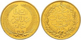 OTTOMAN TUNIS 
 Abdul Aziz (1277-1293ah / 1861-1876ce) 
 100 riyals 1285ah (1869ce) AU 19.50g Fen 388, KM 149 RR xf+