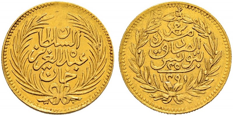 OTTOMAN TUNIS 
 Abdul Aziz (1277-1293ah / 1861-1876ce) 
 25 riyals 1291ah (187...