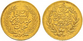OTTOMAN TUNIS 
 Abdul Aziz (1277-1293ah / 1861-1876ce) 
 25 riyals 1291ah (1874ce) AU 4.80g Fen 407, KM 148 -xf