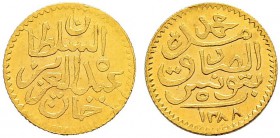 OTTOMAN TUNIS 
 Abdul Aziz (1277-1293ah / 1861-1876ce) 
 5 riyals 1288ah (1865ce) AU 0.94g Fen, 417, KM 169 xf+