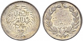 OTTOMAN TUNIS 
 Abdul Aziz (1277-1293ah / 1861-1876ce) 
 8 kharub 1288ah (1871ce) AR 1.52g Fen 462, KM 160a R -Fdc
