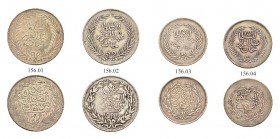 OTTOMAN TUNIS 
 Abdul Aziz (1277-1293ah / 1861-1876ce) 
 Patterns (Heaton Mint) 
 Lot of 4 coins: different denominations, AR, Fen 430f, all vf or ...